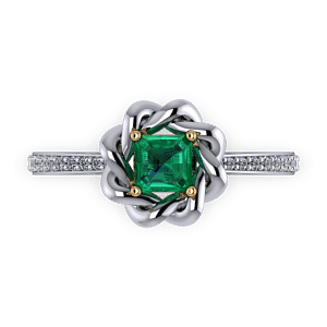 Entwined halo emerald ring
