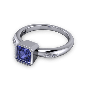 Tanzanite Ascher cut engagement ring