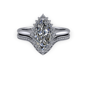 vintage Marquise diamond halo engagement ring set