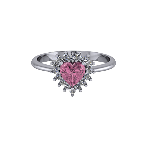 Pink heart halo style tapered vintage engagement ring