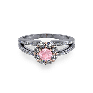 Pink morganite plit shank halo engagement diamond ring