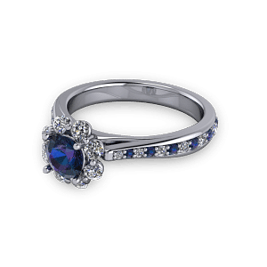 Alexandrite diamond halo tapered vintage cathedral ring