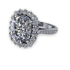 Large cushion diamond halo traditional engagement ring