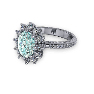 Large blue diamond halo vintage engagement platinum ring