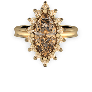Cognac diamond marquis halo gold vintage engagement ring