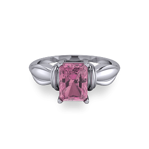 Bow shaped pink tourmaline radiant platinum engagement ring