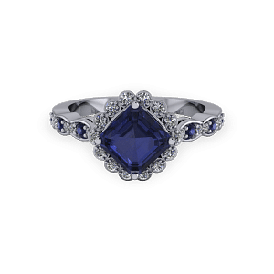 Vintage radiant cut sapphire and diamond halo ring
