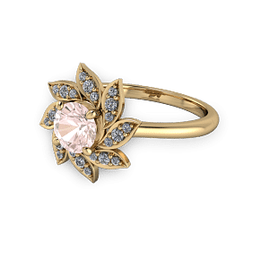 Gold pink and diamond flower style engagement ring