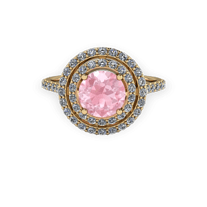 Double halo Gold diamond and pink engagement ring