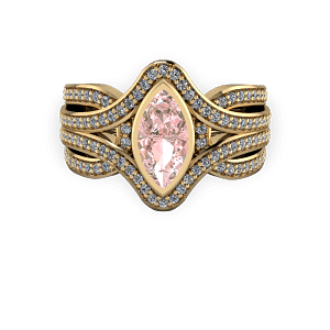 Gold Diamond and morganite marquise bold engagement ring
