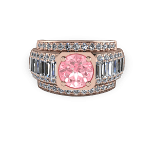Rose gold and pink diamond modern baguette commitment ring