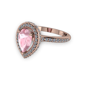 Beautiful pink morganite pear stone and diamond rose gold engagement ring