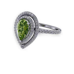 Stunning pear stone double diamond halo fine band engagement ring