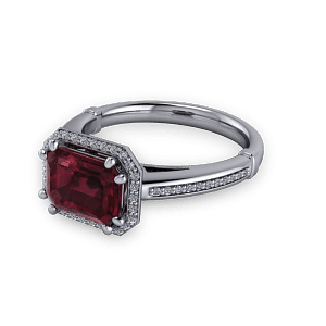 Stunning geometric vintage ruby platinum engagement ring