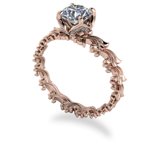 rose gold, diamond, solitaire, floral, four claw