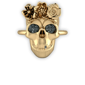 day of the dead, yellow gold, floral, gothic, black diamond