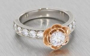 Two tone floral moissanite engagement ring - Portfolio