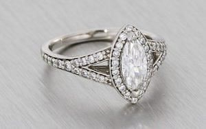 Stunning Split Shank Marquise Diamond Halo Ring With Matching Wedding Band - Portfolio