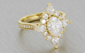 18ct yellow gold oval diamond ballerina ring