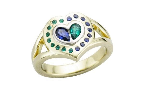 Duelette two stone crossover blue sapphire and diamond ring