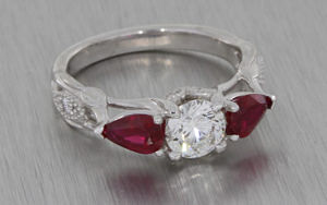 Diamond and ruby organic trilogy ring