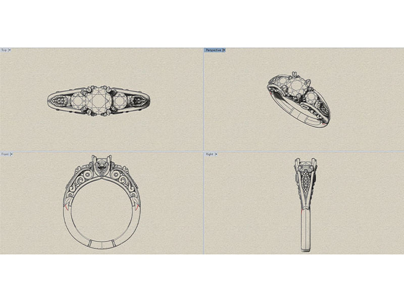 Vintage Inspired Three Stone Diamond Ring - Durham Rose