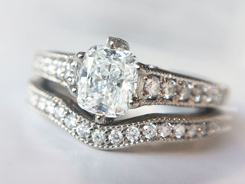 Vintage Custom Diamond Wedding Ring Set