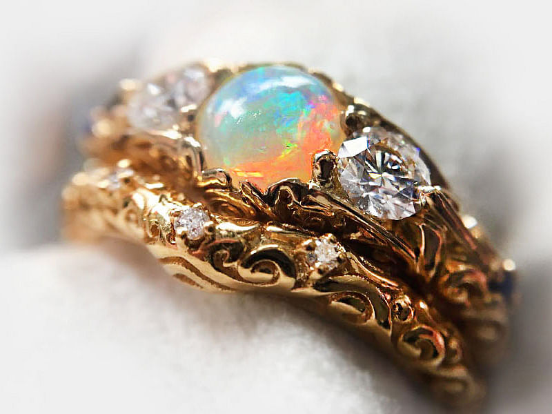 Natural Australian Opal 2.44ct Ring Set With Natural Diamonds In 18K W –  Desiree Gems - Fine Jewellery