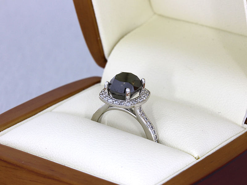 durham rose black diamond halo engagement ring