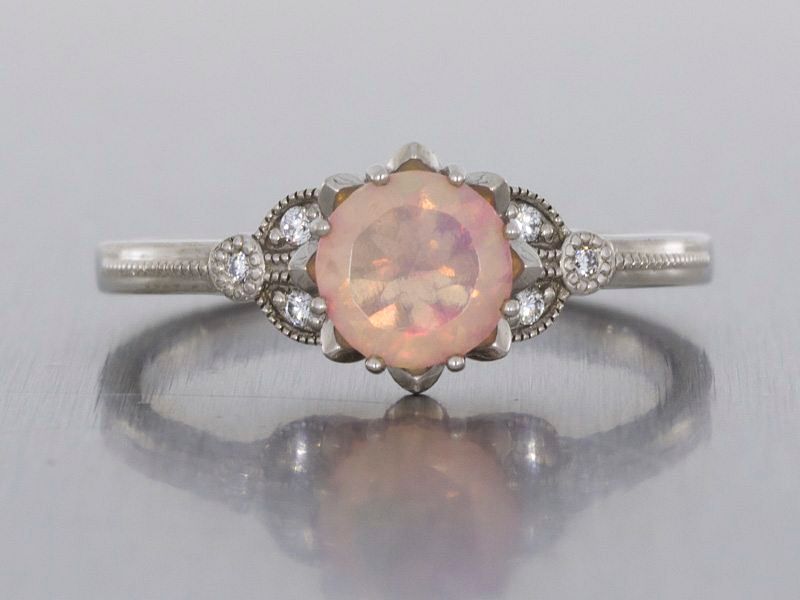 A Delicate And Vintage Inspired Palladium Engagement Ring Set With A Faceted Opal 6