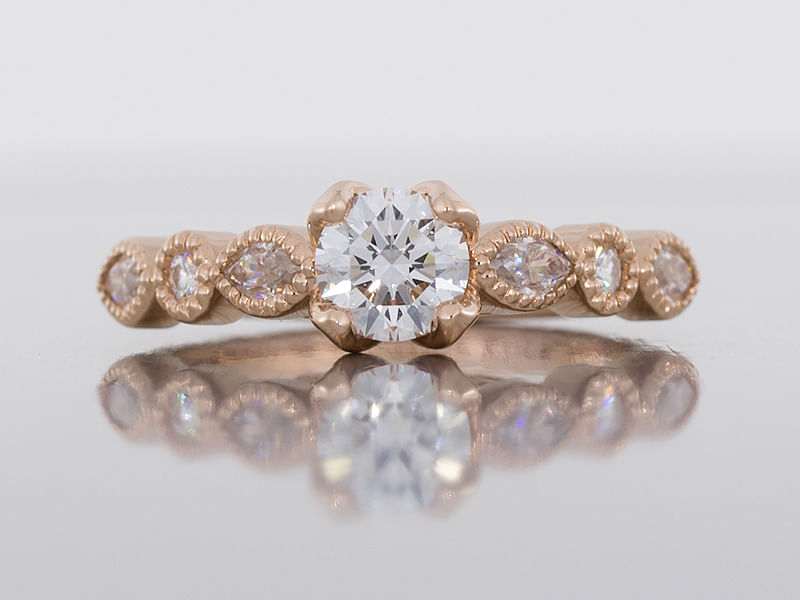durham rose rose gold with fancy shape diamond and moissanite ring final front